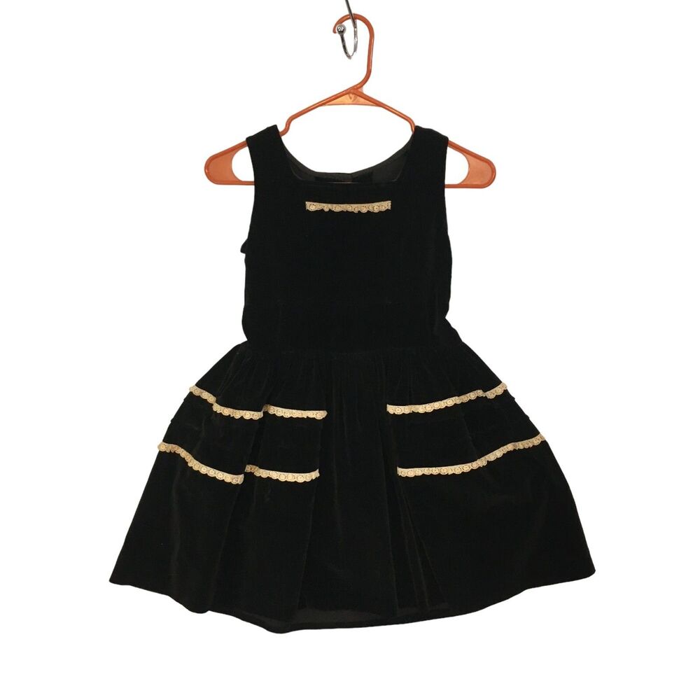 Homemade Vintage Girls Black Velvet Jumper Dress,‎ Eyelet, 50s 60s